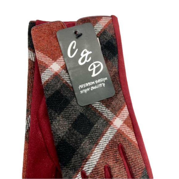 Women’s C&D Red & Black Plaid Driving Gloves - Picture 4 of 5